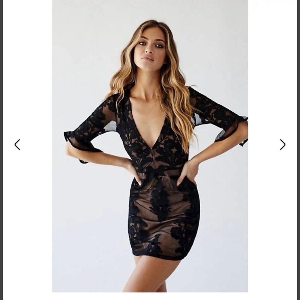 Free People✨Temecula Lace Mini Dress - Black